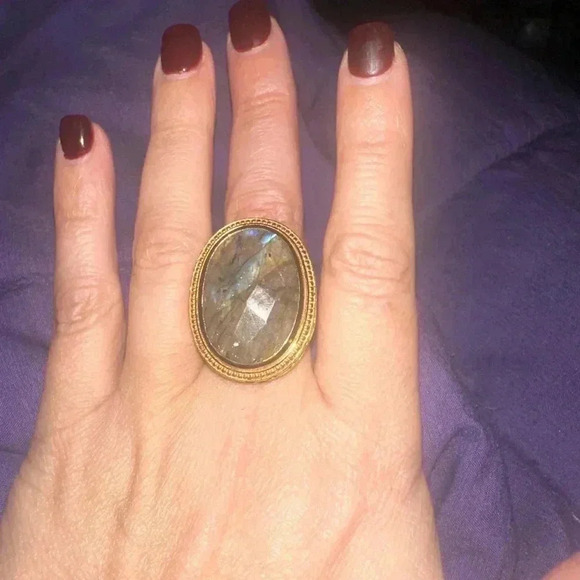 Gold plated Indian Labradorite, ring size 6 - Picture 1 of 8